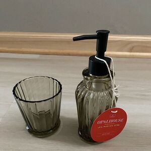Opalhouse Jungalow Glass Bath Set Cup and Soap Pump